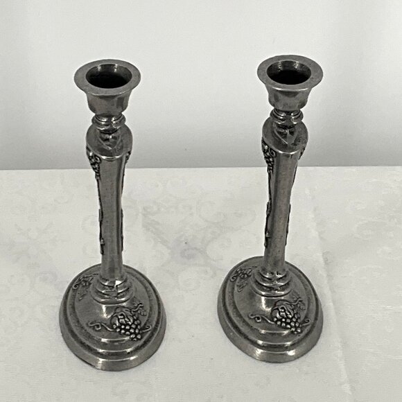 Vintage Pewter 1997 Carson Candle Holders Pair Vineyard Design‎ - Picture 2 of 8